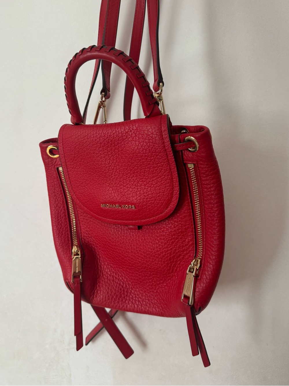 Michael Kors Red Pebbled Leather Mini Backpack with Gold Hardware